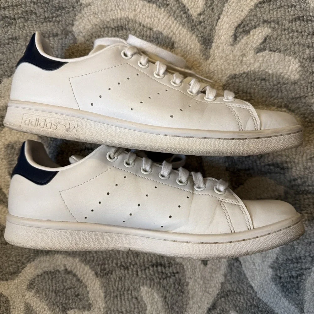 Adidas Stan Smith White Navy Leather Sneakers Men's‎ 8 Classic Casual